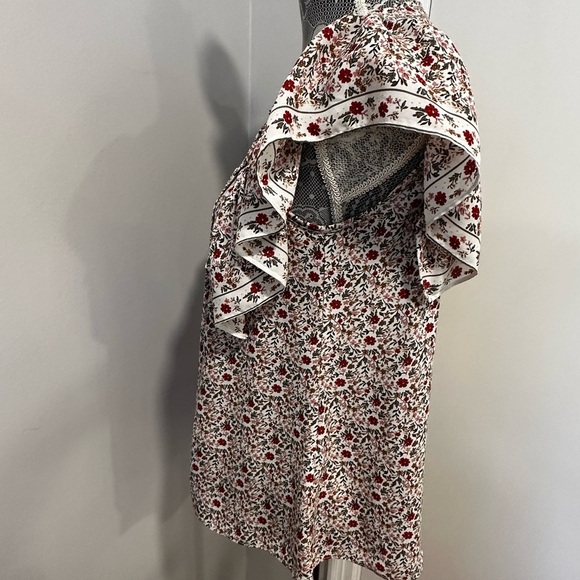 Max Studio Blouse Top Womens XS Multicolor Floral Ruffle Flutter Sleeves Peasant - Picture 12 of 12